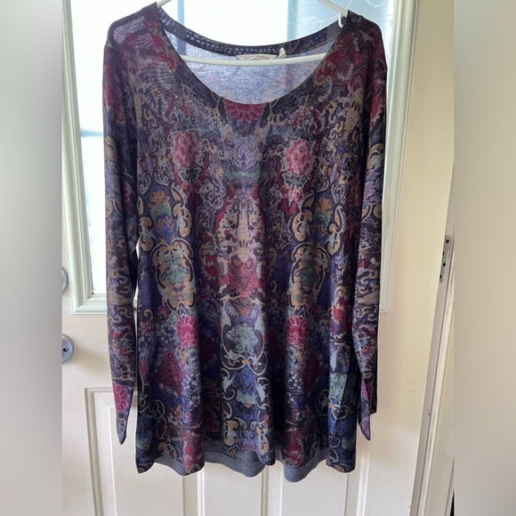 COPY - Soft Surroundings size XL long sleeve knit tunic. Abstract floral print. - Picture 1 of 7